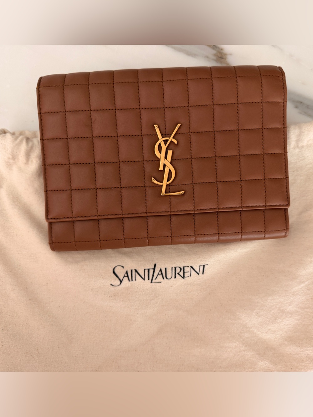 Saint Laurent Quilted Cassandre Flap Leather Clutch / Pouch